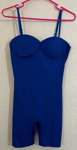 Polyester/Spandex Stretch Knit Strappy Backless Solid Color Cami Romper (Royal) - Picture 1 of 7