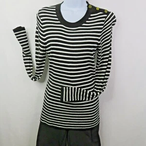 H&M Pullover Gr. M gestreift schmal Pulli lang Strick Stretch schwarz weiß - Bild 1 von 10