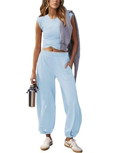 Women 2 Piece Outfit Set Loungewear Cropped Tops and Jogger Sweatpant Matchin... - Picture 1 of 7