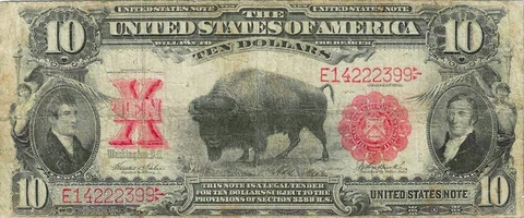1901 $10 BISON LEGAL TENDER NOTE ~ NICE COLLECTOR GRADE ~ MOST POPULAR BUFFALO Cover