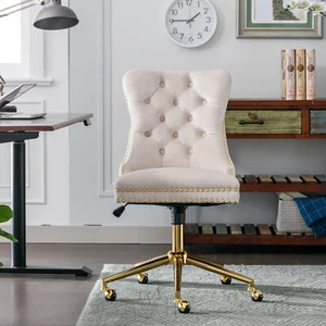 Velvet Upholstered Office Chair Home Office Computer Chair Adjustable Desk Chair - Bild 1 von 13