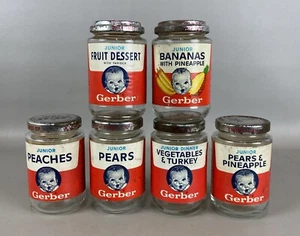 Vintage Lot of 5 1950's/60's "GERBER" Baby Food Jars w/ Paper Labels (A) - Picture 1 of 2