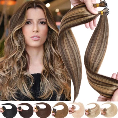 Russian Thick Nano Ring Tip Remy Human Hair Extensions 1G Full Head 22 24 Inches - Image 1 of 4