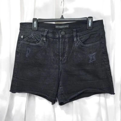 Pantalones Cortos Rock & Republic Mujer 12 Negros Bumpershoot Deshilachados Desgastados Tachonados Foto 1 de 4