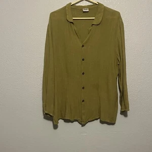 CP Shades Moss Green LS Button Up Linen Blend Hand Dyed Lagenlook Shirt Sz Large - Picture 1 of 6