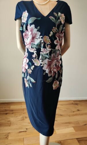 NEW PHASE EIGHT FLORAL DRESS UK 18 US 14  BLUE PINK 97% POLYAMIDE