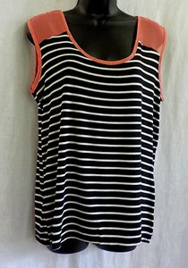 Espresso Knit Top Size L NWT Multi Stripe Rayon Blend Sleeveless Sheer Shoulders - Picture 1 of 10