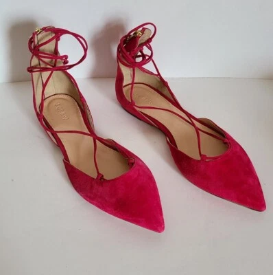 J Crew Magenta Pink Suede Pointy Toe Lace Up D'Orsay Ballet Flats 9 - Image 1 of 4