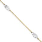 Real 14Kt Two Tone Diamond Cut Polished Leaf 9In Plus 1In Ext Anklet 9 Inch