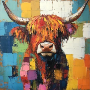 Quadro da parete Highland mucca colorato arte olio lusso tela stampa colorato - Foto 1 di 1