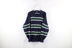 Vtg 90s Lands End Mens Medium Faded Striped Color Block Cotton Knit Sweater USA - Picture 1 of 8