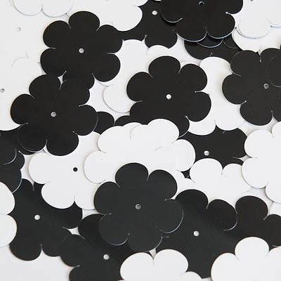 Flor Lentejuelas 1"/25mm Blanco y Negro Dúo Dos Caras Opaco. Hecho en USA Foto 1 de 2