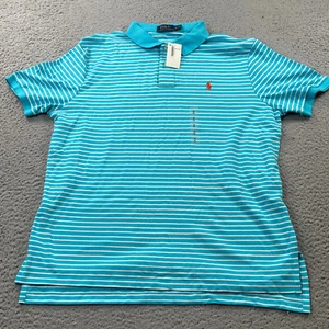 Polo Ralph Lauren Polo Shirt Mens XL Med Fit Blue Stripe Knit Casual Logo NEW - Picture 1 of 13