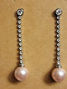Vintage Crystal Pink Pearl Drop Earrings Stunning Jewelry Lovely Earring Set - Foto 1 di 6