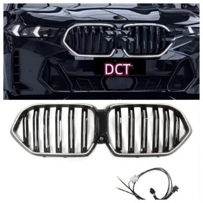 LED Lights Car Front Mesh Grille Grill Double Line For BMW X6 G06 2019 -2024 - Image 1 of 4