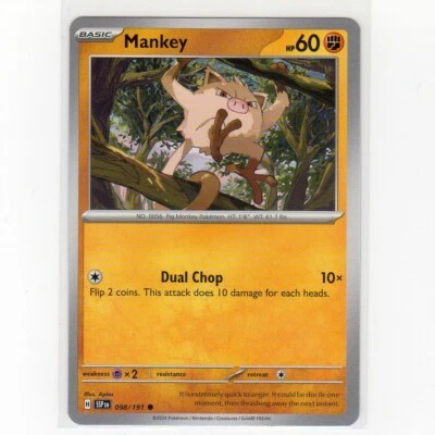 Pokemon TCG Mankey 098/191 Sv08: Surging Sparks Regular Common Card EN-M 2024 - Image 1 of 3