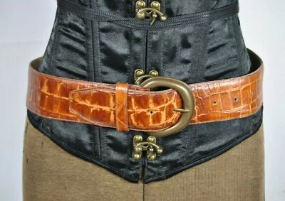 Vintage Omega Leather Print Women's Belt Silver Tone Buckle Size Medium - Image 1 of 4