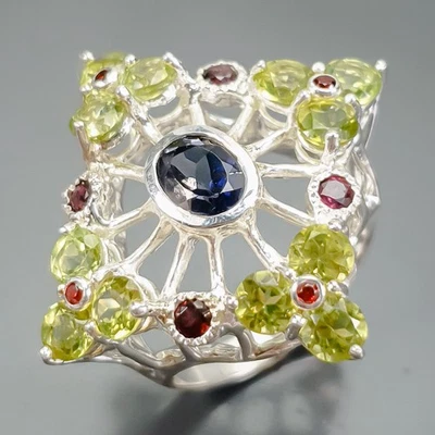 Anillo de piedras preciosas de iolita natural de plata de ley 925 tamaño 7,5/R419240 Foto 1 de 4