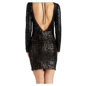 La Cite V-Back Sequin Mini Dress Black Medium - Picture 1 of 12