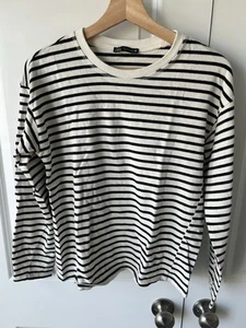 Felpa pullover Zara top donna taglia SMALL bianco nero a righe manica lunga - Foto 1 di 3