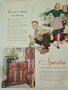 Sparton Radio Man años 40 subiendo al anillo color anuncio vintage - Imagen 1 de 1