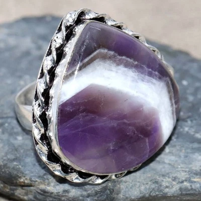 925 Silver Plated Chevron Amethyst Ring US 7 Trending Now Jewelry GW - Image 1 of 3