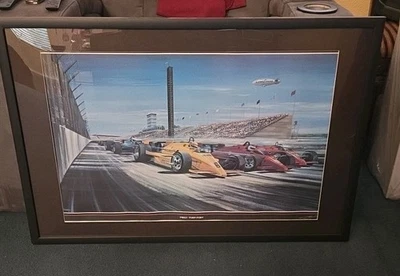 Póster enmarcado firmado a mano David Lord "First Turn Fury" Indianápolis 500 Foto 1 de 4