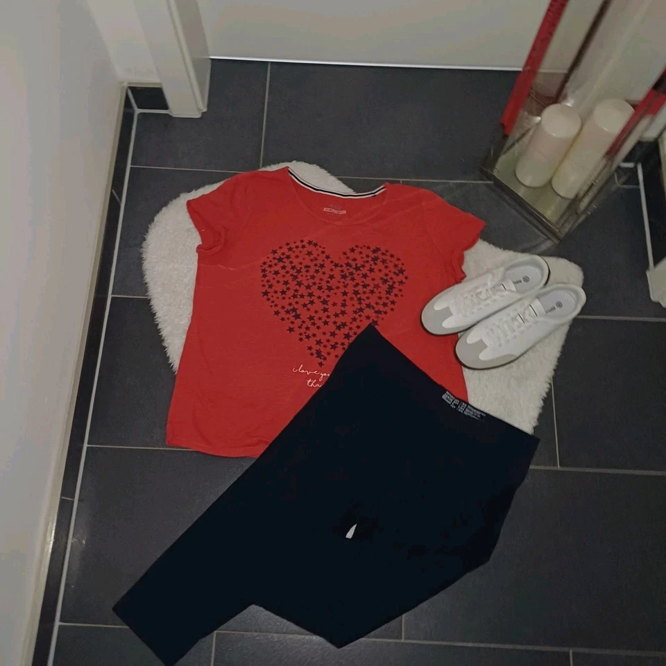 Schlafset L XL 42 44 Homewear outfit Esprit❤️Herz koralle Shirt Leggings Top - Bild 1 von 4