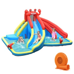 Inflatable Water Slide Crab Dual Slide Bounce House Splash Pool w/750W Blower - Picture 1 of 8
