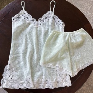 Vintage Christian Dior Lingerie 2 Pc Set Lace Light Green Floral Size Small 2-4 - Picture 1 of 10
