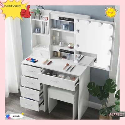 USB Port Vanity Dressing Desk Makeup Dresser Table 10 LED Lights Mirror US Ship - Image 1 of 4