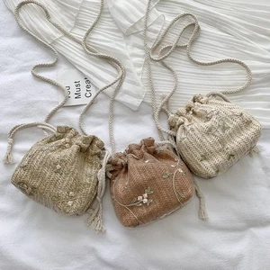 Retro Eimerbeutel aus Strohgeflecht Handtaschen Tragetaschen Frauen Sommer - Picture 1 of 12