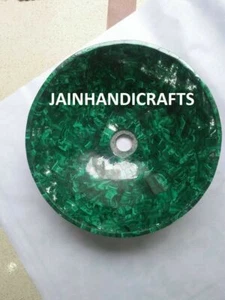 Inyección de lavabo de mármol redondo de 12" baño cocina verde malaquita decoración del hogar s1 - Imagen 1 de 4