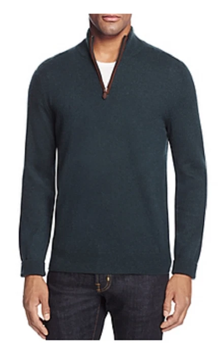 $198 Bloomingdale's Men's Store, Half-Zip Cashmere Suede Trim Sweater, Green,XXL - Image 1 of 1