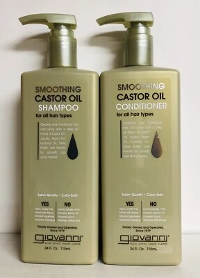 Giovanni ~ 蓖麻油平滑洗发水和护发素带角蛋白 24 液量盎司每件 — 第 1/2 张图片