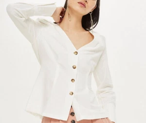 Topshop Womens Size 4 Small 36 Button Front Blouse Top Long Sleeve White Ivory - Picture 1 of 3