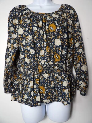 Blusa Top Universal Threads Boho Grande Floral Teal Beige Coqueta Volantes Foto 1 de 4