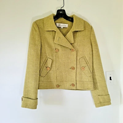 Preciosa chaqueta corta blazer Oscar de la Renta verde claro 100 % cachemir talla 6 Foto 1 de 4