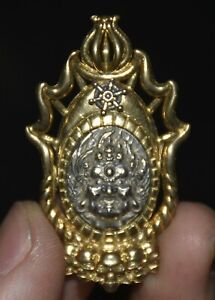 1.8" Rare Old Chinese Silver Dynasty Palace Buddha face Gawu box Pendant