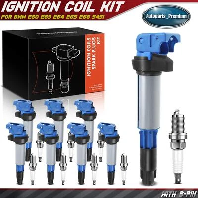 8x Blue Ignition Coil & 8x Iridium Spark Plug for BMW 545i 645Ci 745i 745Li X5 - Image 1 of 4