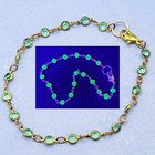 Dainty Uranium Glass Bracelet Tennis Link Green Faceted Gold Tone