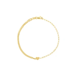 1.2mm Papier Clip & Doppel Rolo Herz Armband Echt 14K Gelbgold 19.1cm - Bild 1 von 5