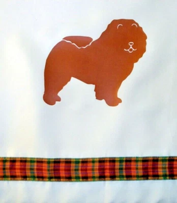 Chow Chow Dog Shower Curtain White with rust dogs and plaid dogs and ribbon SALE - Image 1 of 2