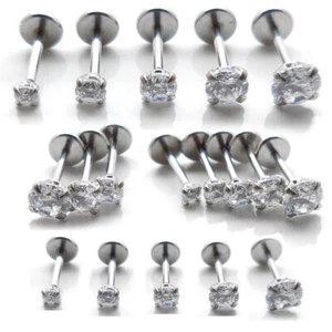 16G/18G/20G Flat Back Stud Earrings Labret CZ Lip Nose Ring Cartilage Threadless - Picture 1 of 14