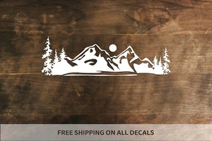 Sunset Mountain Range & Trees Vinyl Decal | Adventure Wilderness Bumper Sticker - Picture 1 of 9