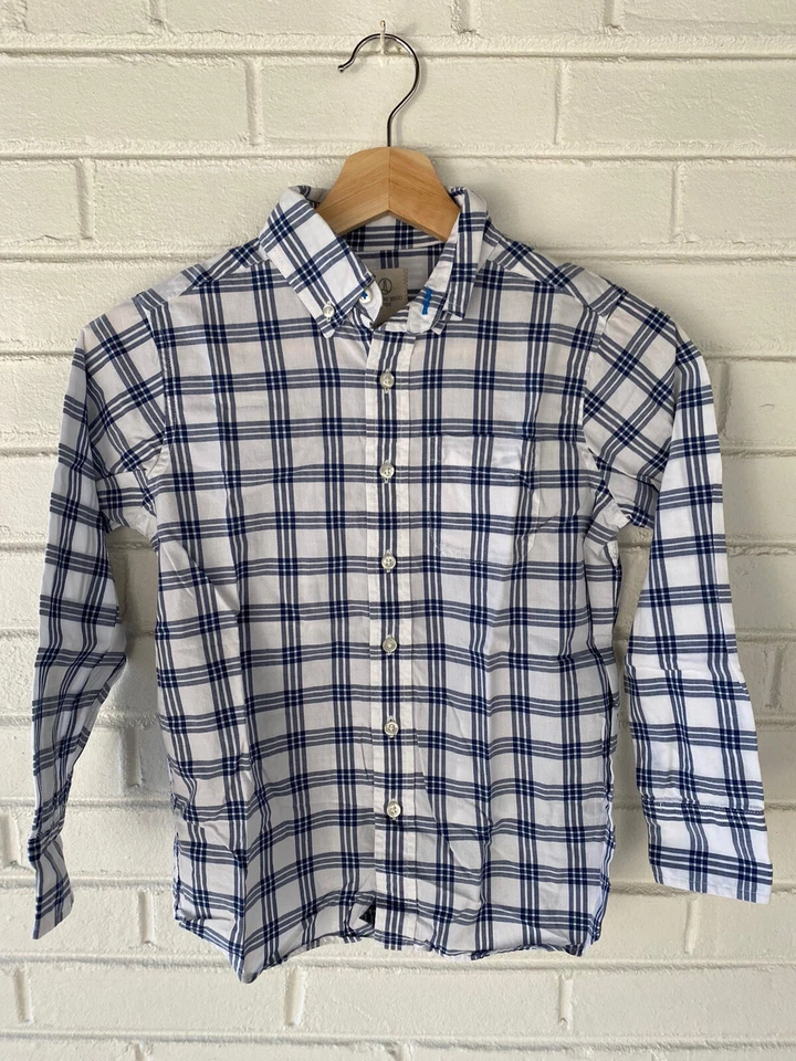 Boys Lands End Button Down Dress Shirt Cotton Blue White Plaid Sz S 8 F2 - Image 1 of 4