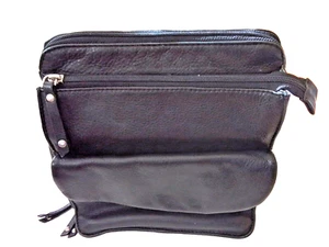 Joan Weisz Black Leather Crossbody Messenger Bag Adj strap Business Workwear - Picture 1 of 18