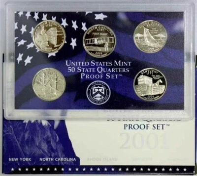 2001 S Proof State Quarter Set GEM DCAM w/ Box & COA 5 Coins Clad US Mint - Image 1 of 2