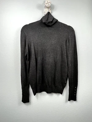 Zara Women's Size Large Turtleneck Sweater Top Gray Gold Buttons on Sleeves Work - Image 1 of 4