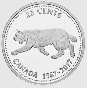 1967 - 2017 Canadá 25 centavos Bobcat Colville Design ~ de juego de prueba de plata fina - Imagen 1 de 4